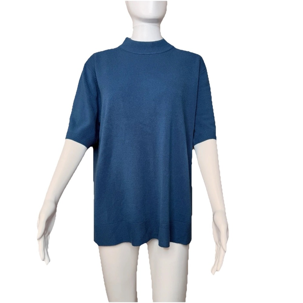 Sag Harbor Dark Blue Mock Neck Short Sleeve knit top shirt Women's SZ-XL‎